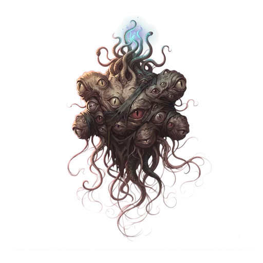 A floating aberration, a lobed body ringed with unmatched eyes and thin trailing tentacles.