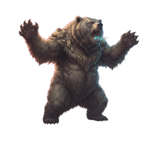 A great bear risen onto its hind legs, forepaws raised, fur thick across the shoulders.