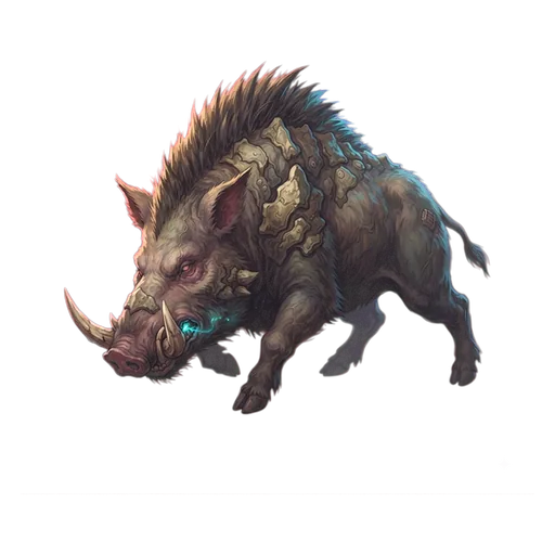 A tusked boar with a bristled ridge along the spine, head already lowered to charge.