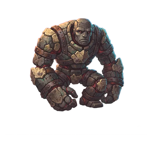 A humanoid construct of fitted stone and iron banding, a dull glow showing in the seams where the joints move.