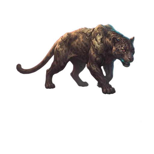 A big cat mid-stalk, shoulder blades riding high, tail held low and straight behind it.