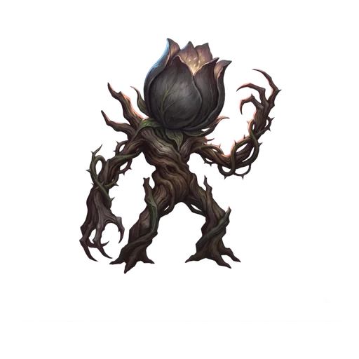 An animate plant, thorned vines twisted into limbs, a heavy bloom where a head would be.