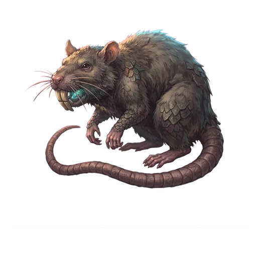 An oversized rodent, chisel teeth and a scaled naked tail, whiskers pushed forward.