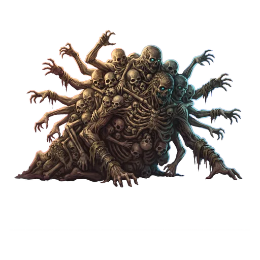 A low knot of grave-dead fused shoulder to shoulder and dragging itself along the ground, unrobed, a mound of joined torsos with far too many arms reaching outward.
