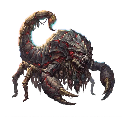 A desert scorpion the size of a wagon, tail arched and poised to strike.