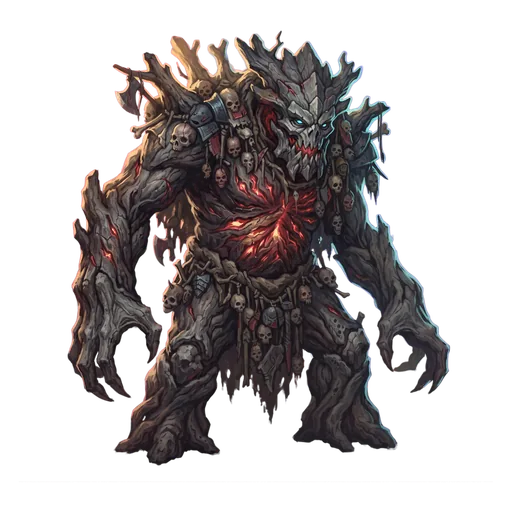 An ancient tree-lord roused and furious, axe-scars open down its trunk.