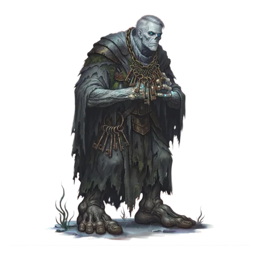 A courteous doorkeeper filling a doorway's exact width, hands folded, a ring of keys at the belt that no longer opens anything.