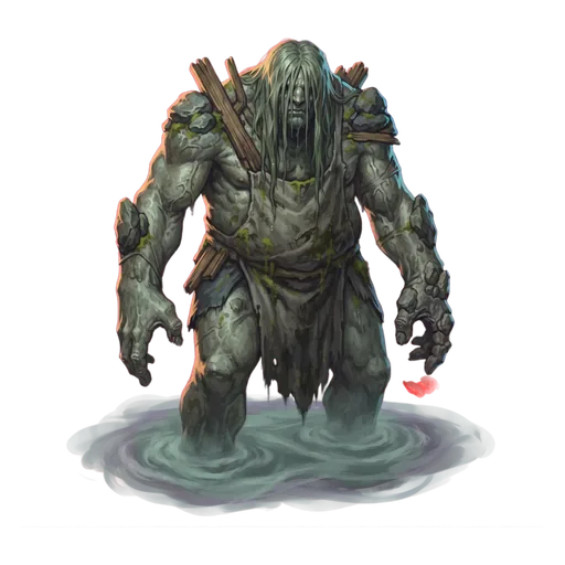 A drowned miller in a sodden leather apron, grey and waterlogged, wet hair hanging over his face, his legs lost in the water he never left.