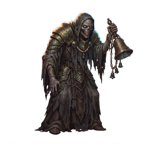 A bell-ringer in rotting vestments, hand-bell raised, the sickness walking a day ahead of him.