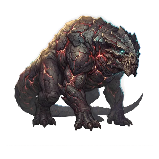 A titan-lizard whose footfalls roll like distant storms, hide like cracked riverbed.
