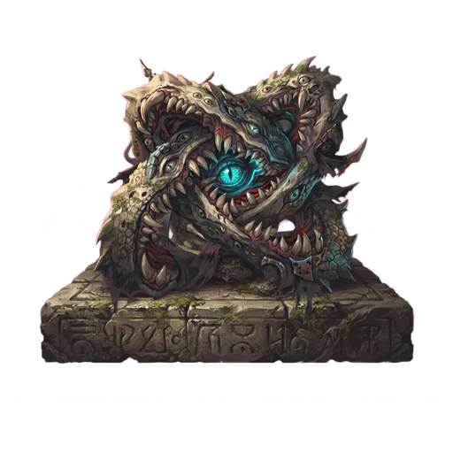 An impossible geometry of teeth and eyes folding through itself, edges that do not meet where they should.