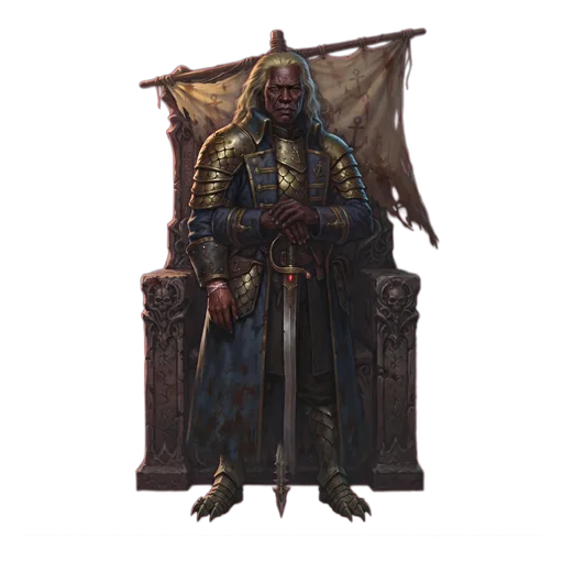 A weathered admiral-king seated on his throne beneath a hanging sun-rotted mainsail, sword grounded point-down before him, eyes set on open water.