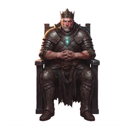 An iron-crowned king on a black iron throne, its arms polished pale by the grip of forty kings before him.
