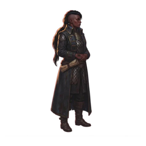 A corsair princess in fine coat and rough boots, a folded letter of marque tucked openly through her belt.